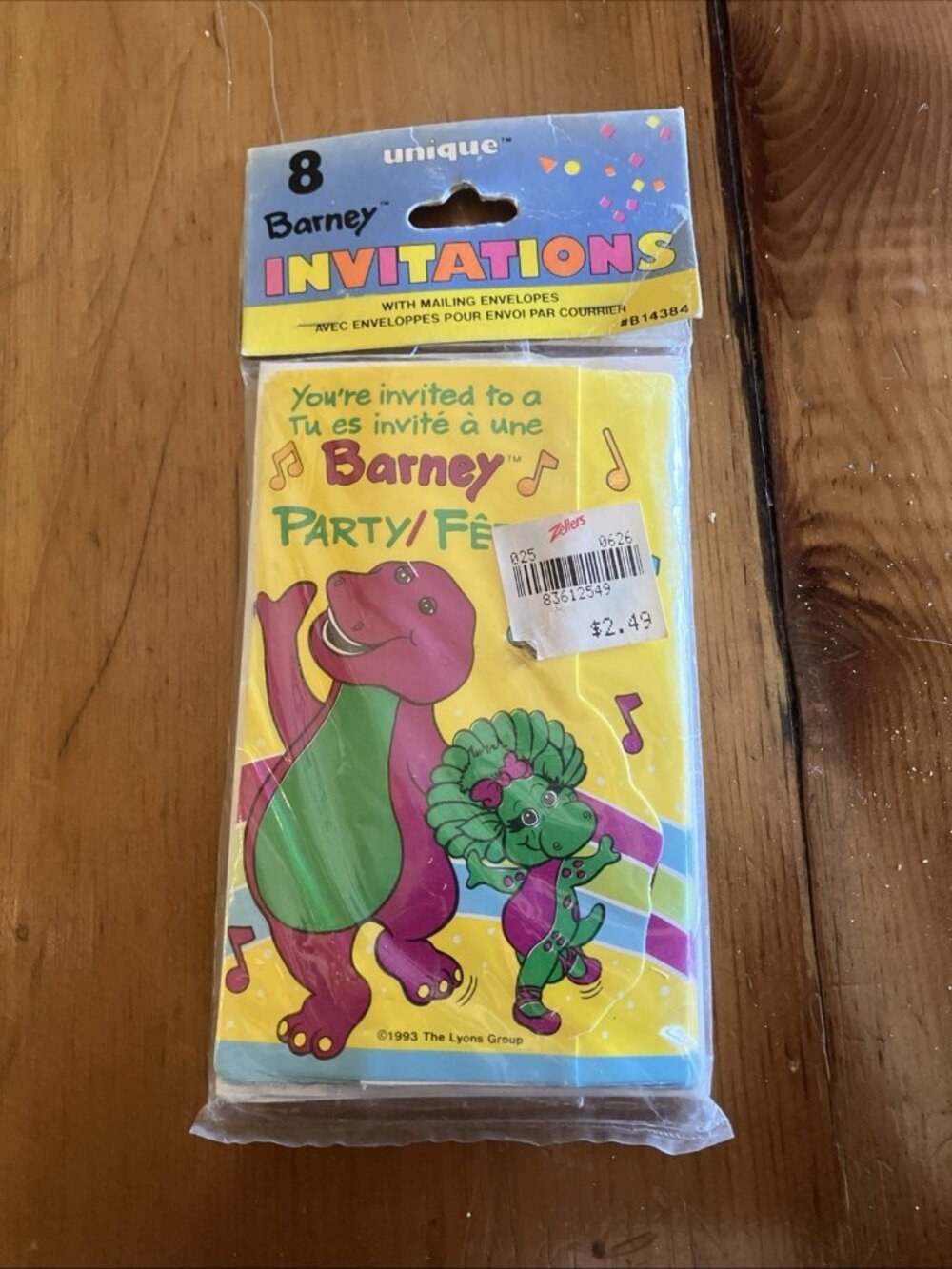 1990's Vintage Barney & Baby Bop Birthday Party Invitations Pack of 8 - New